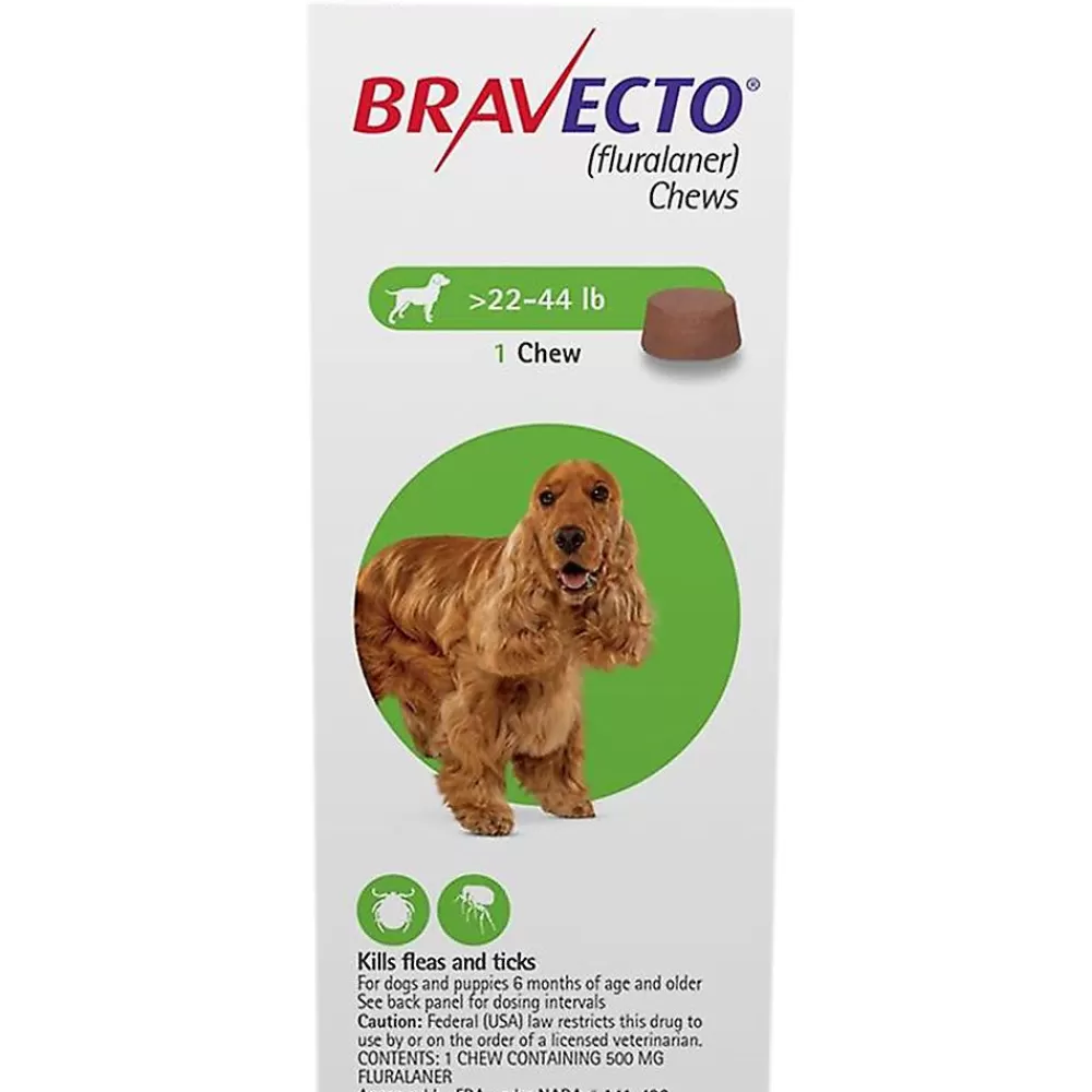 Flea & Tick<Bravecto Chews 22-44 Lbs Green, 500 Mg 1 Chewable, 12 Weeks Acting