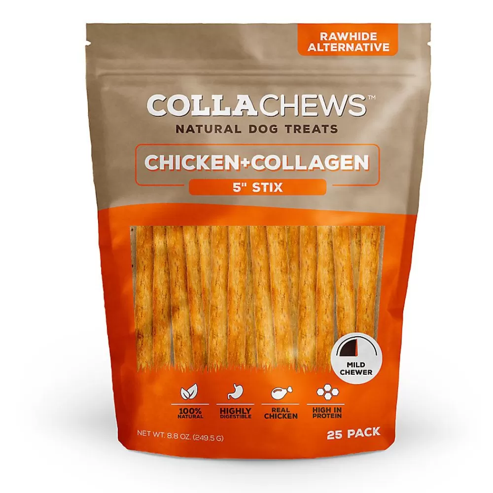 Bones & Rawhide<Collachews Beef + Collagen Rawhide Free 5" Stix Dog Treat - Chicken, 25 Count