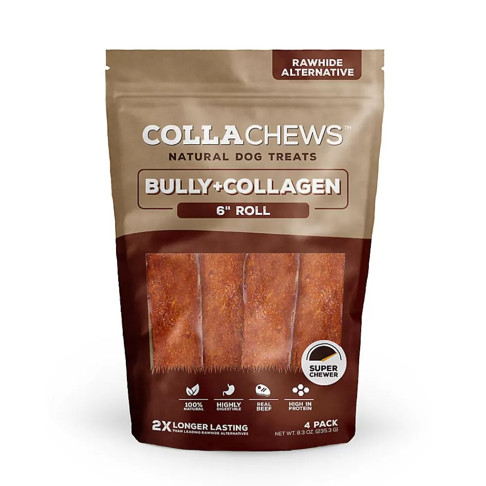 Bones & Rawhide<Collachews Beef + Collagen Rawhide Free 6" Roll Dog Treat - Bully, 4 Count