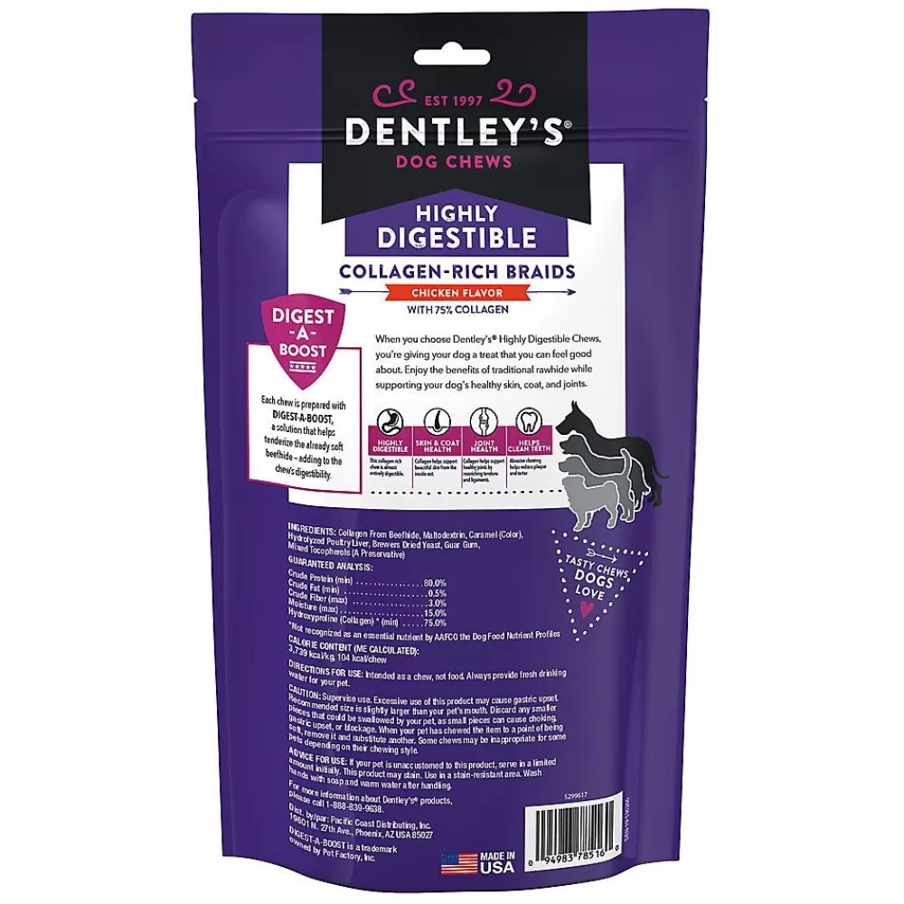 Bones & Rawhide<Dentley's ® Highly Digestable 7" Collagen Braids Dog Chew - Chicken