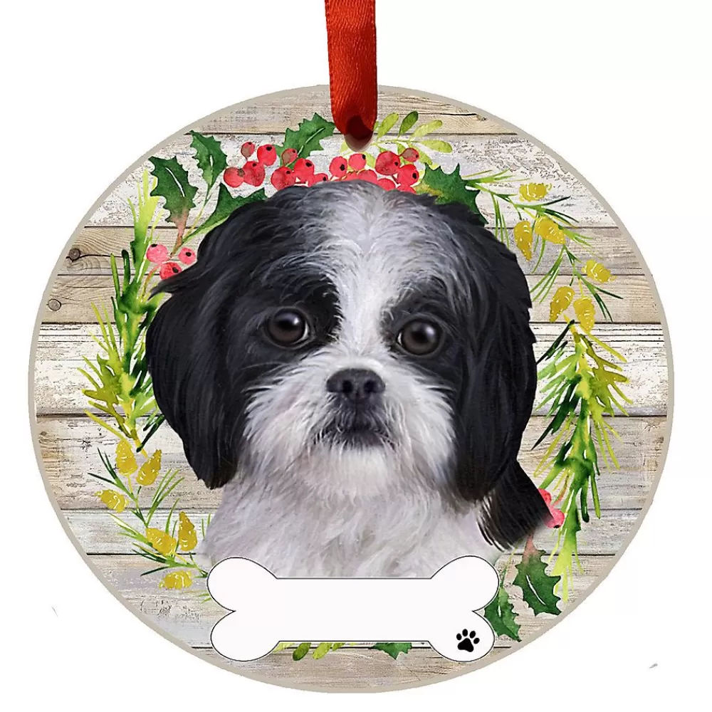 Ornaments<E&S Pets Personalized Black Shih Tzu Ceramic Holiday Ornament
