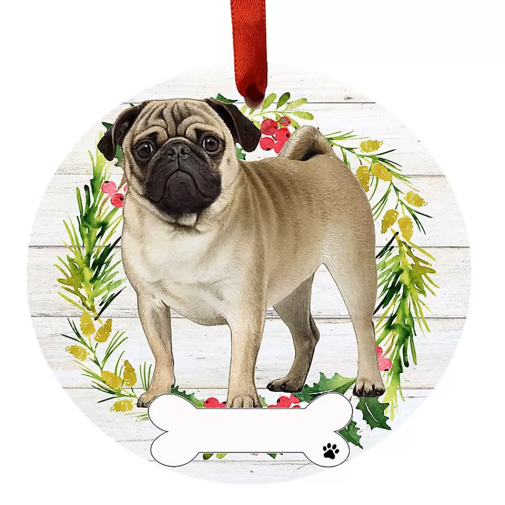 Ornaments<E&S Pets Personalized Pug Ceramic Holiday Ornament