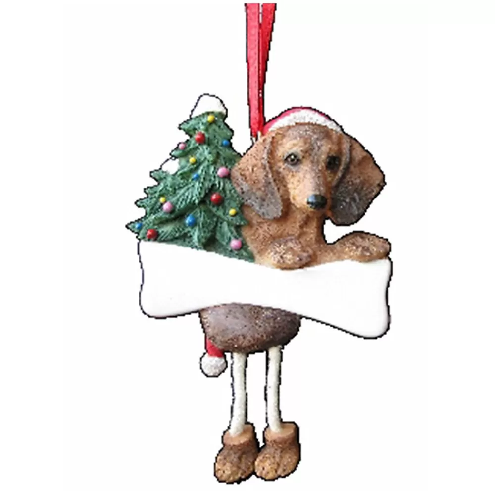 Ornaments<E&S Pets Personalized Red Dachshund Dangling Legs Ornament