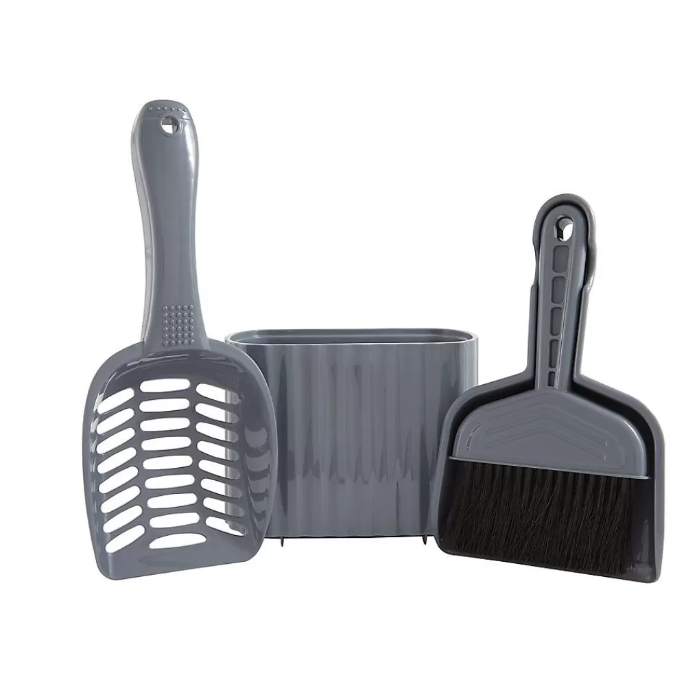 Waste Disposal<ExquisiCat ® 3-In-1 Litter Scoop Sweep And Storage Caddy Gray
