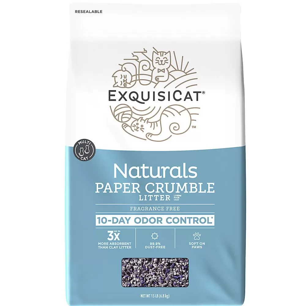 Litter<ExquisiCat Naturals Multi-Cat Paper Crumbles Cat Litter - Unscented, Low Dust, Natural