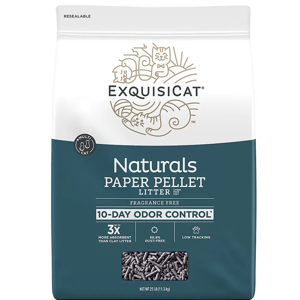 Litter<ExquisiCat Naturals Multi-Cat Paper Pellet Cat Litter - Unscented, Low Dust, Low Tracking, Natural