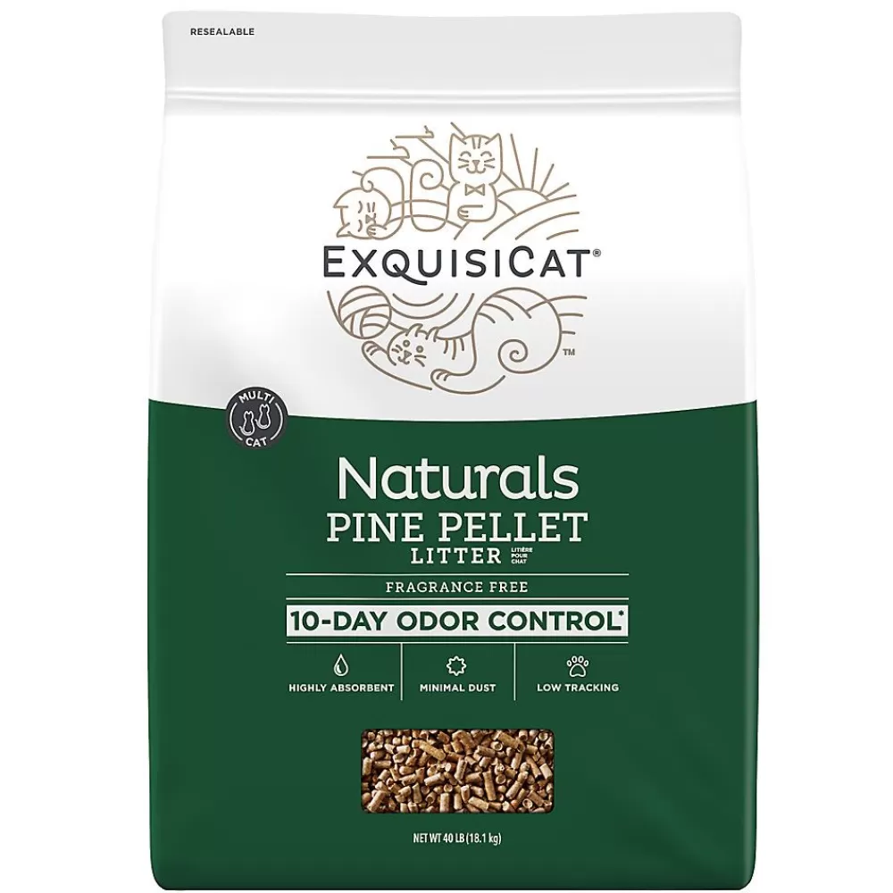 Litter<ExquisiCat Naturals Multi-Cat Pine Pellet Cat Litter - Unscented, Low Dust, Low Tracking, Natural