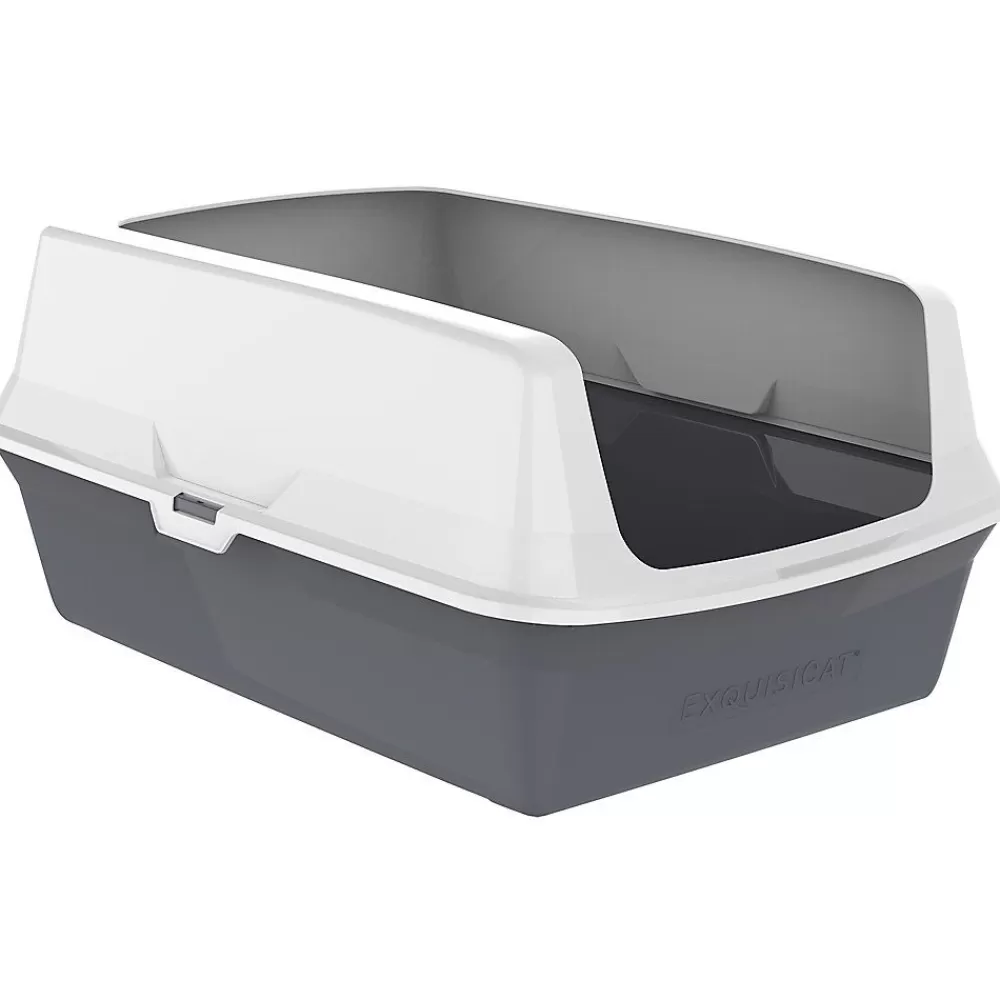 Litter Boxes<ExquisiCat ® Plastic Rimmed Litter Pan White & Grey