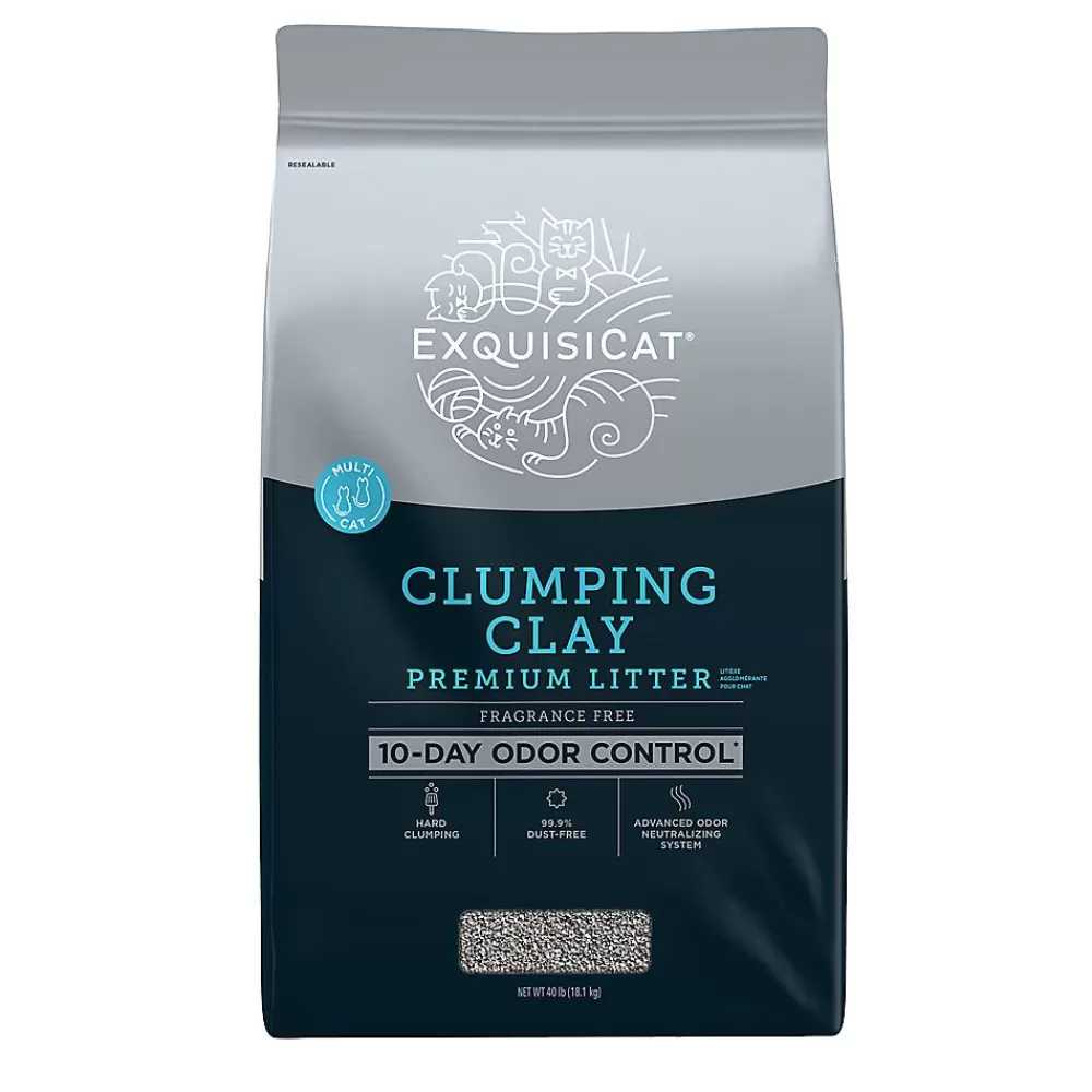 Litter<ExquisiCat Premium Clumping Multi-Cat Clay Cat Litter - Unscented, Low Dust