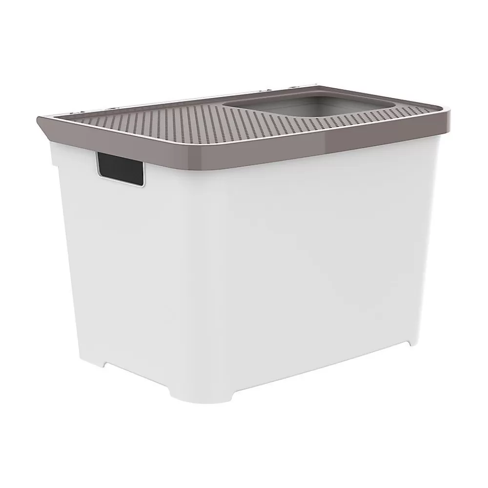 Litter Boxes<ExquisiCat ® Top Entry Litter Pan With Door White & Grey