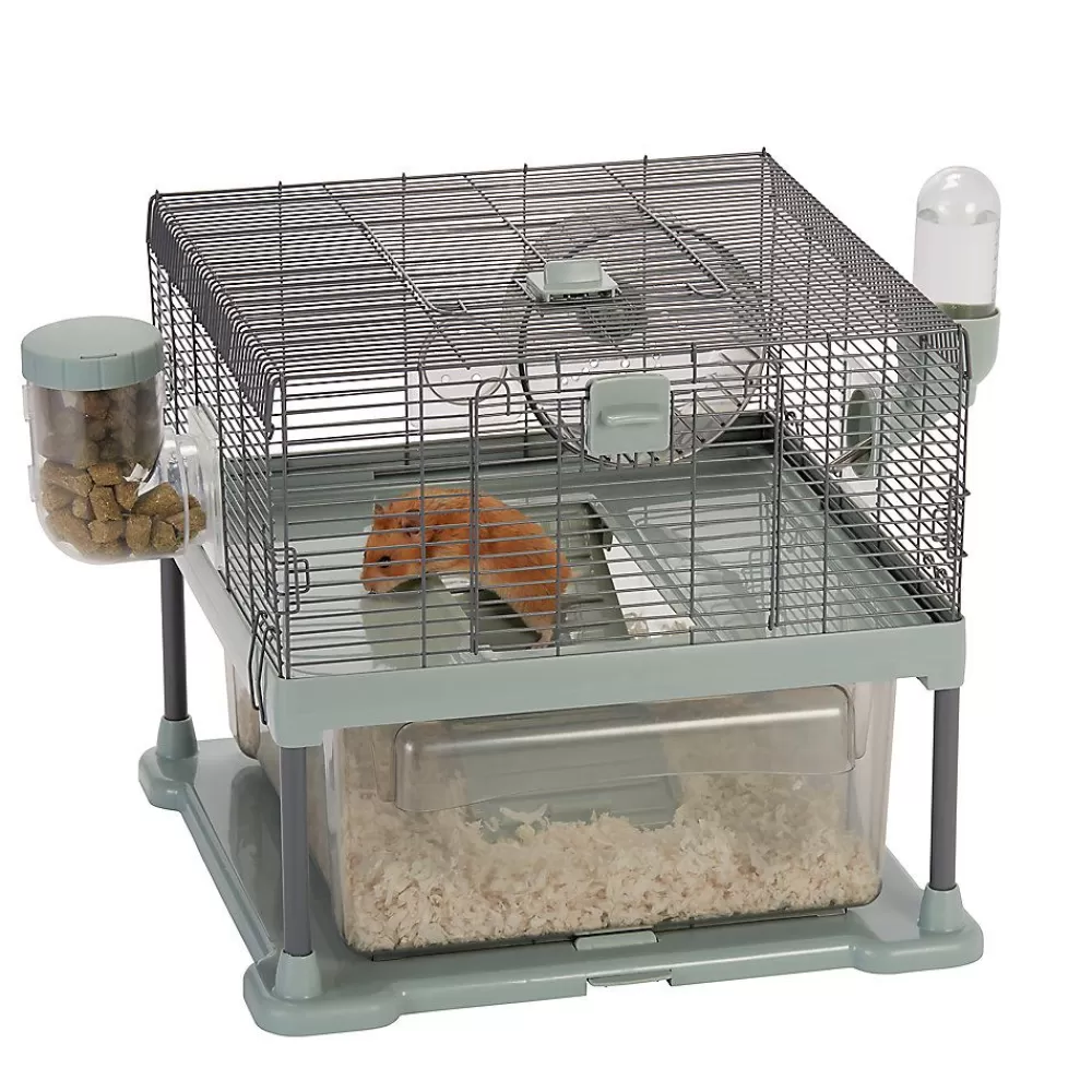 Cages, Habitats & Hutches<Full Cheeks Quick Clean Small Pet Habitat - Includes Cage, Wheel, Food Dispense, & Water Bott