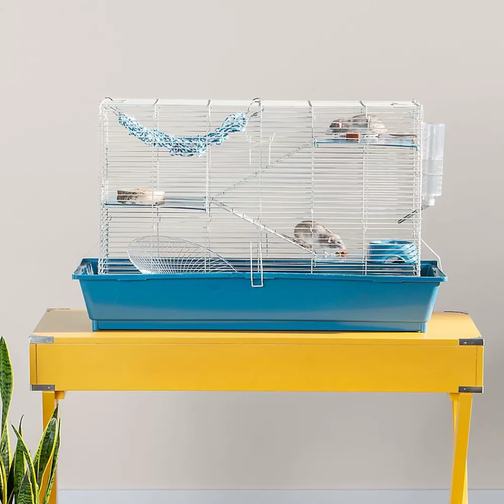 Cages, Habitats & Hutches<Full Cheeks Rat Starter Kit - Includes Cage, Bedding, Hammock, Wheel, Ramps, Bowl & Bottle Blue