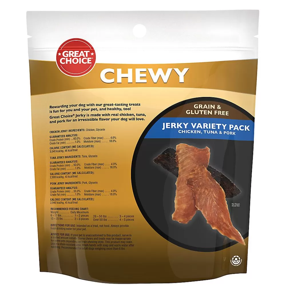 Jerky<Great Choice Chewy Jerky Variety Pack All Life Stage Dog Treats - Chicken, Tuna & Pork