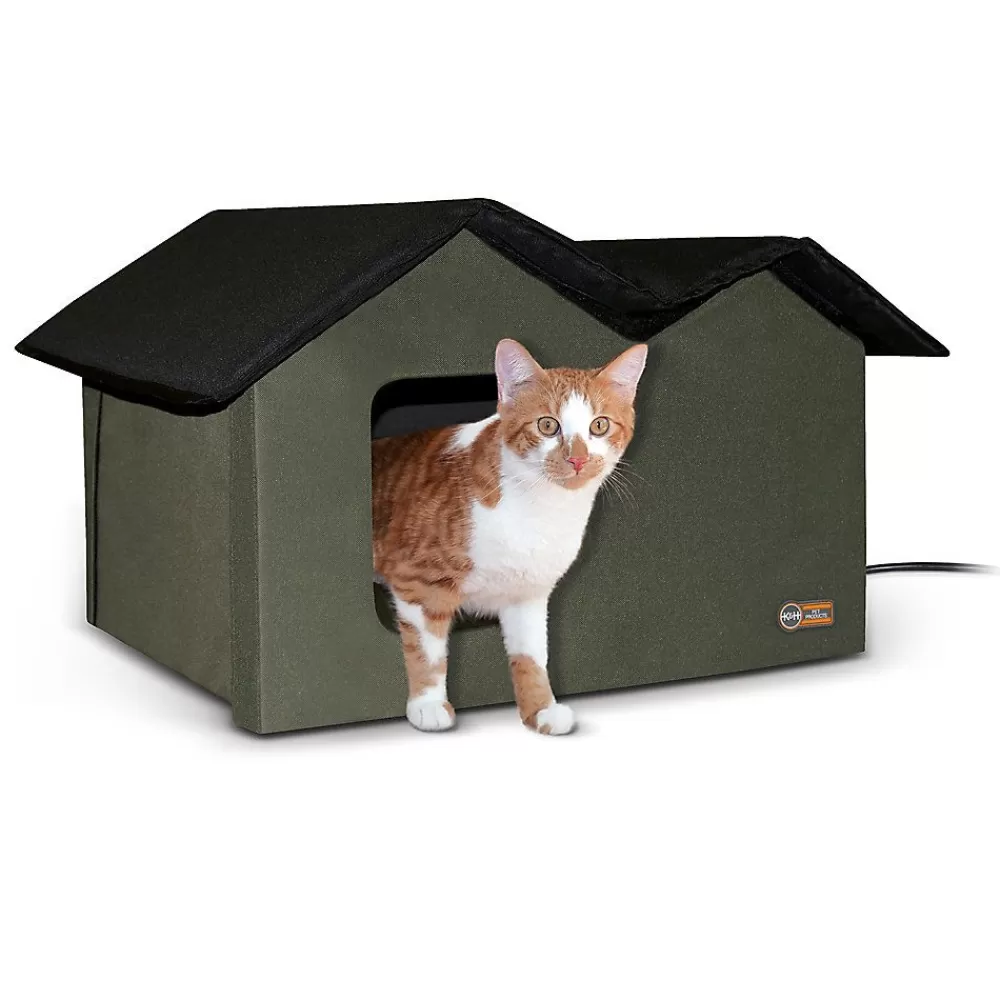 Beds & Furniture<K&H Pet Products Outdoor Heated Extra-Wide Kitty House Olive