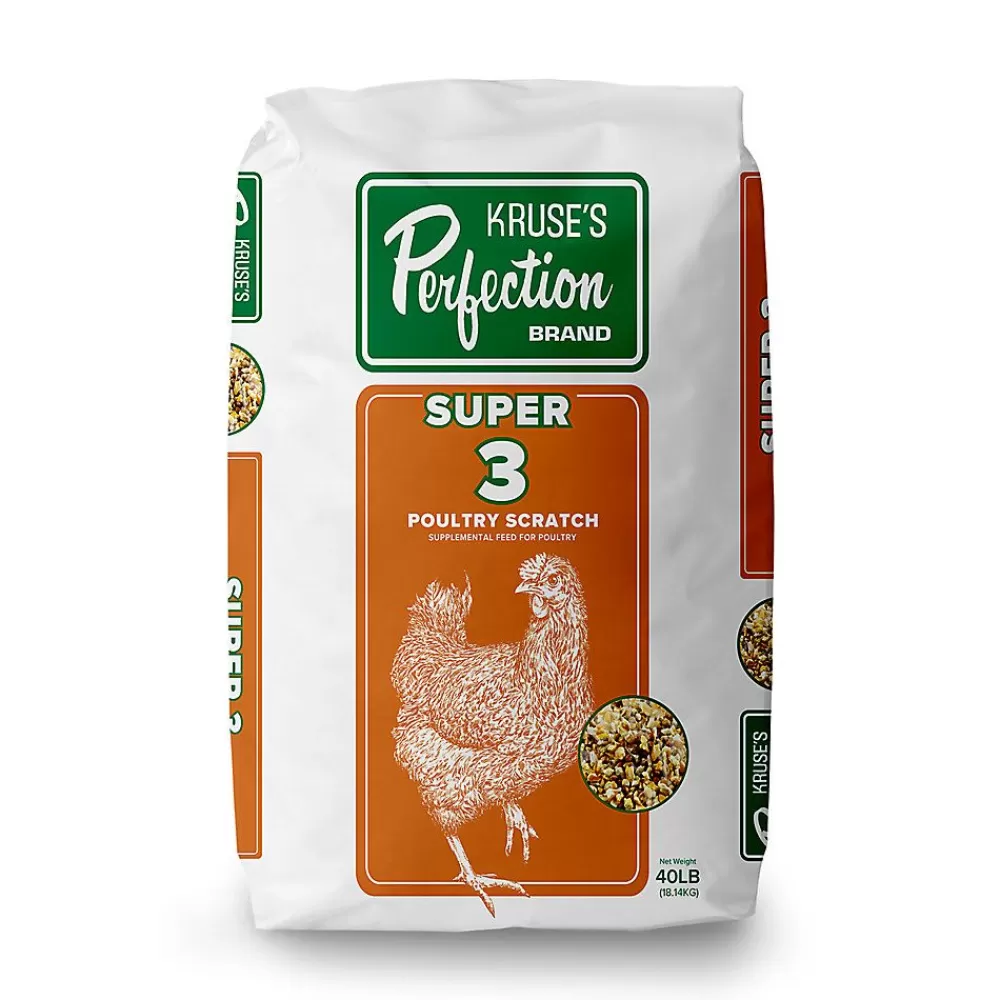 Feed<Kruse's Perfection Brand Super 3 Scratch Poultry & Chicken Feed, 40Lb
