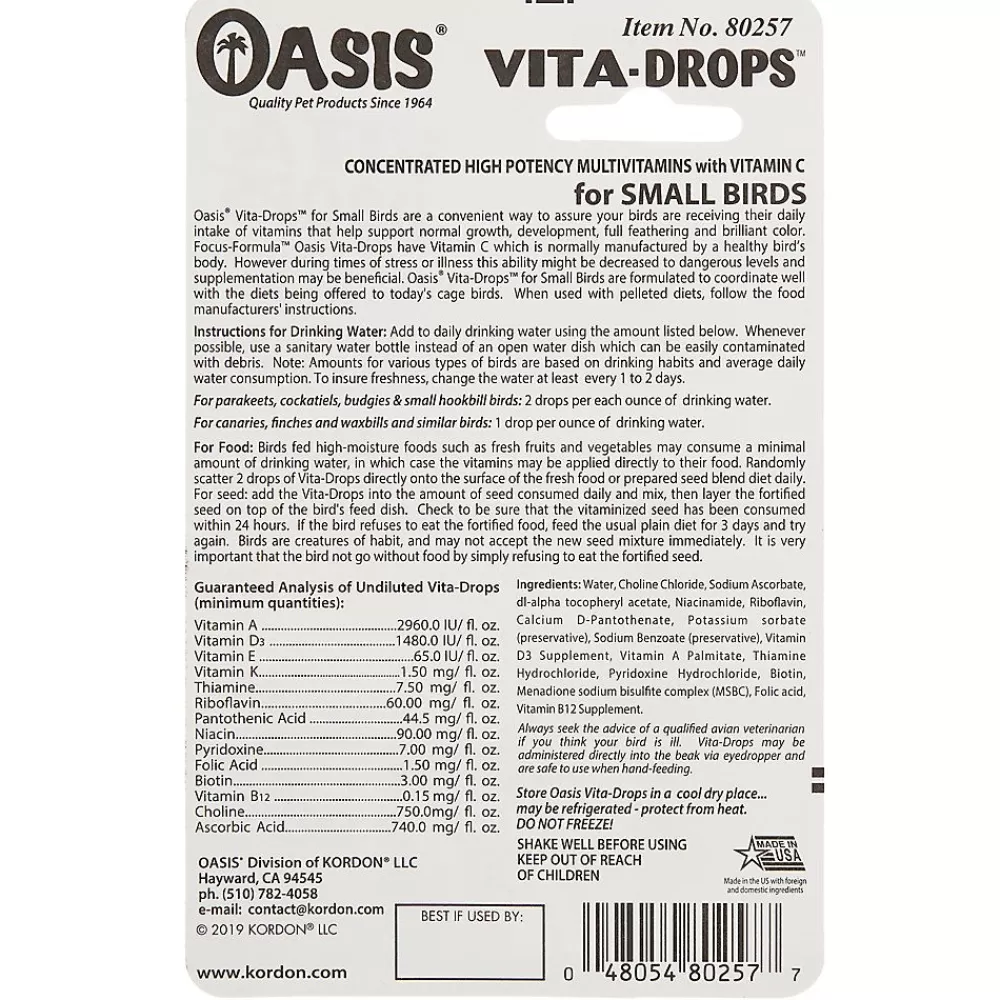 Finch & Canary<Oasis ® Vita-Drops High Potency Small Bird Daily Multivitamins