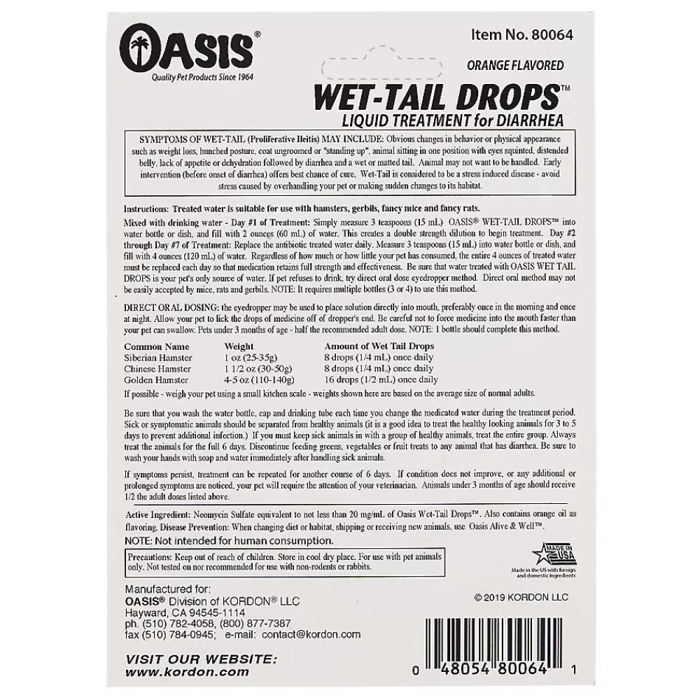 Health & Grooming<Kordon Oasis® Wet-Tail Drops Hamster Liquid Diarrhea Treatment