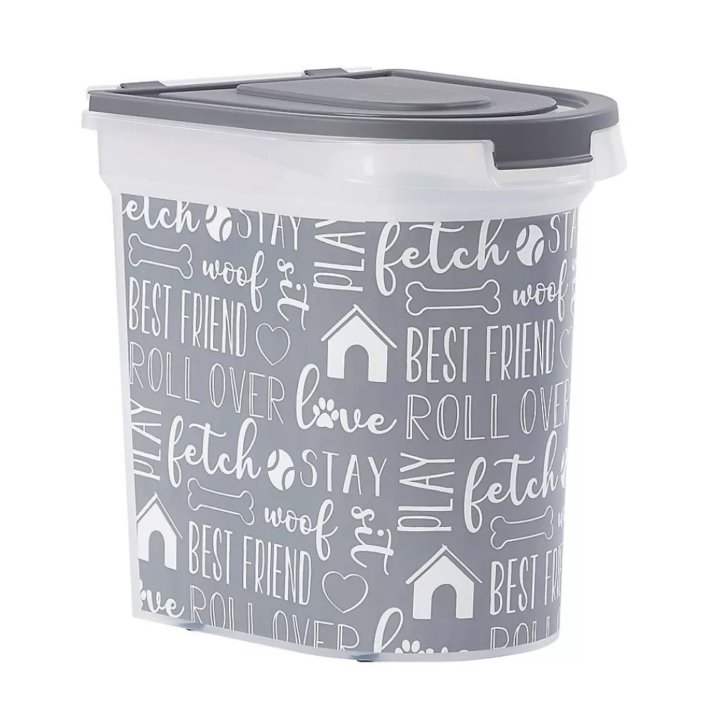 Bowls & Feeders<Paw Prints Grey Print Pet Food Storage Container With Wheels, 26-Lb