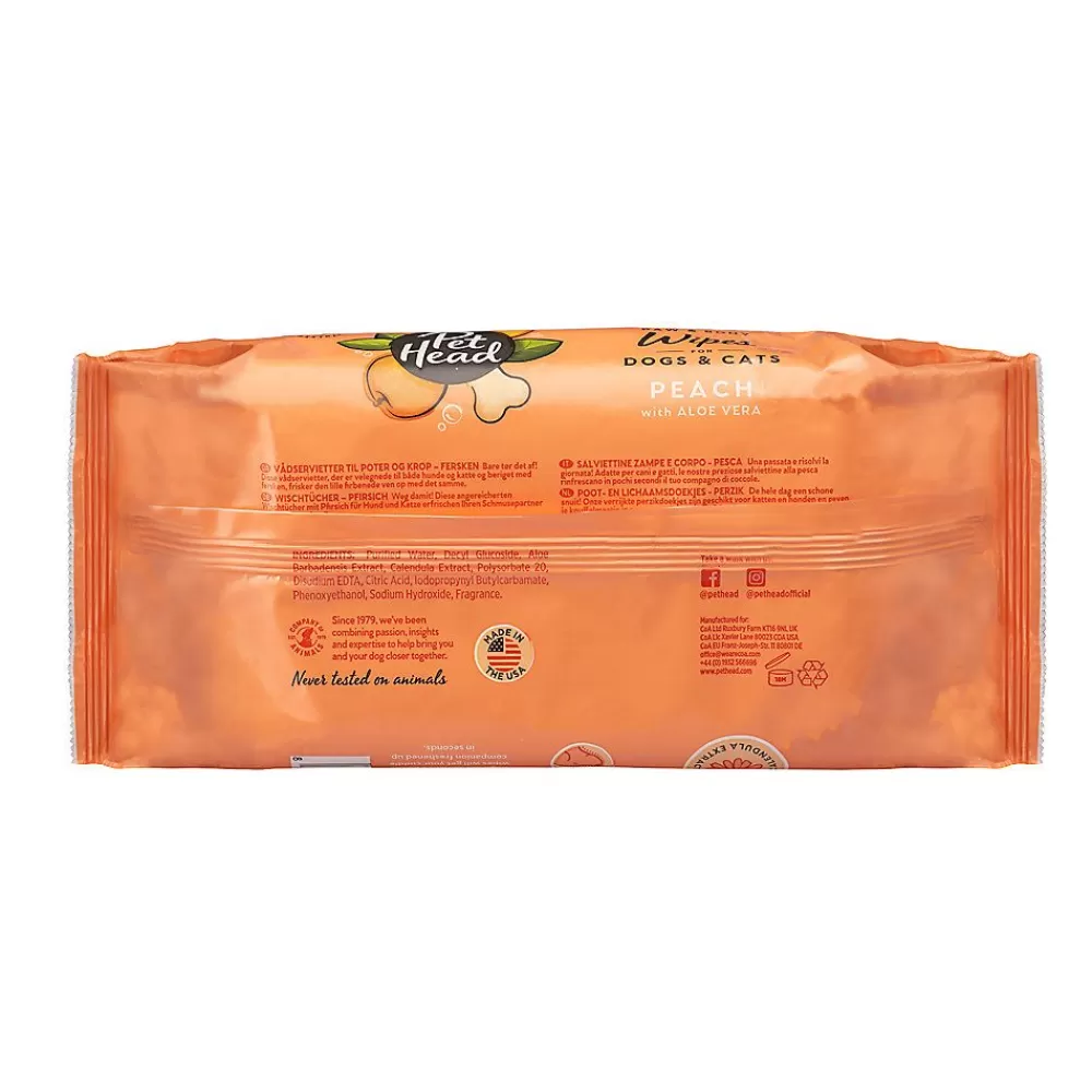 Grooming Supplies<Pet Head Quick Fix Paw & Body Wipes For Dog And Cat - Peach + Aloe Vera - 80 Ct