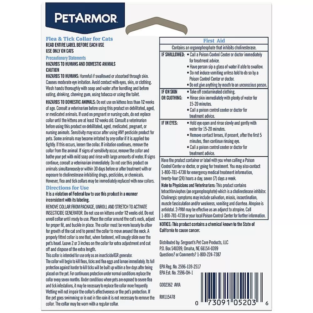 Flea & Tick<PetArmor ® Flea & Tick Collar For Cats With Fipronil
