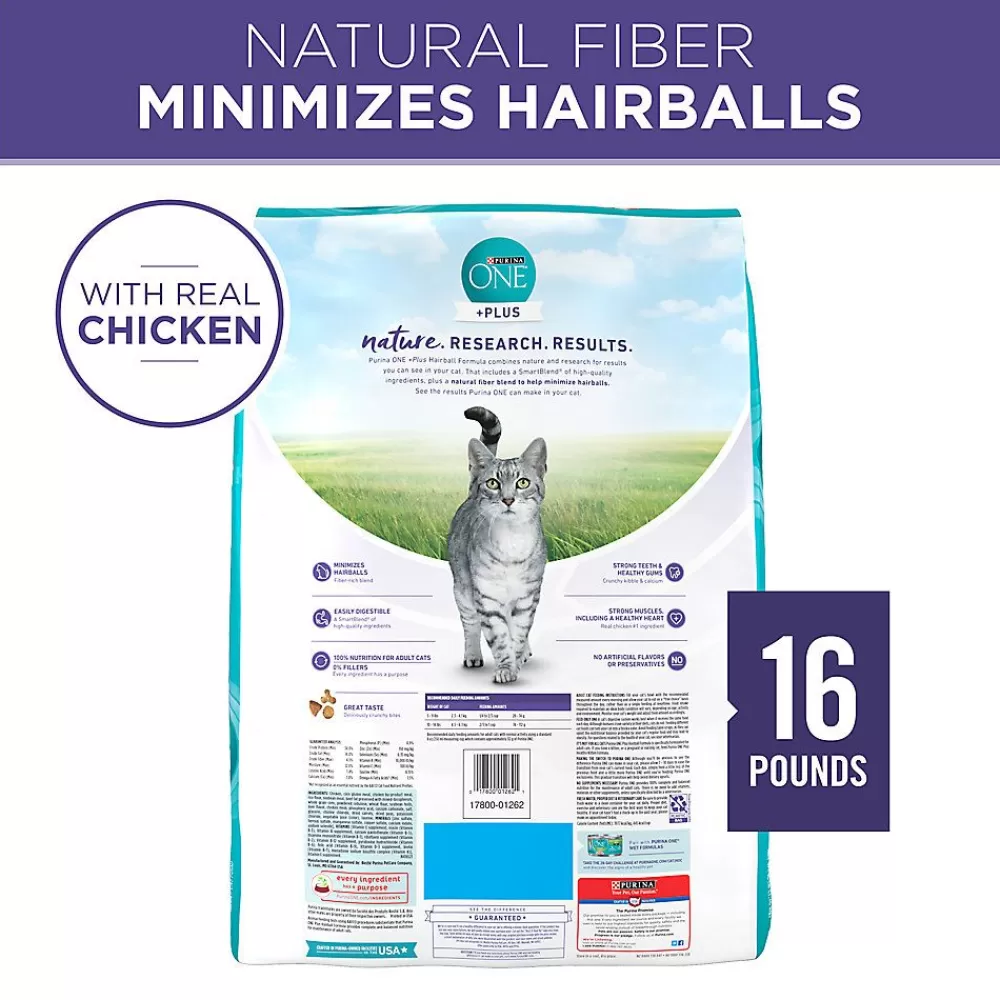 Dry Food<Purina ONE ® +Plus Hairball Formula Adult Cat Dry Food - Chicken, High Fiber, With Vitamins