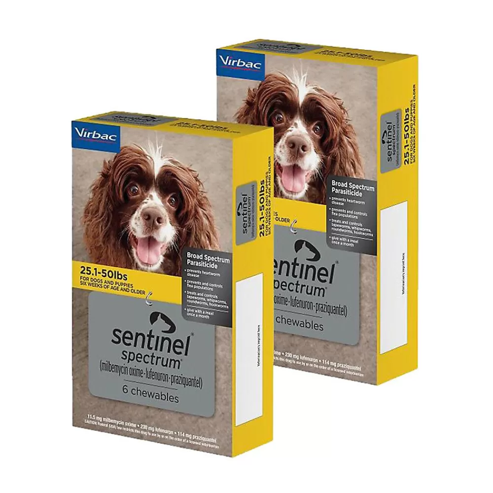 Flea & Tick<Sentinel Spectrum Chewable Tablets For Dogs 25.1-50 Lbs Yellow - 6 Month Or 12 Month Supply