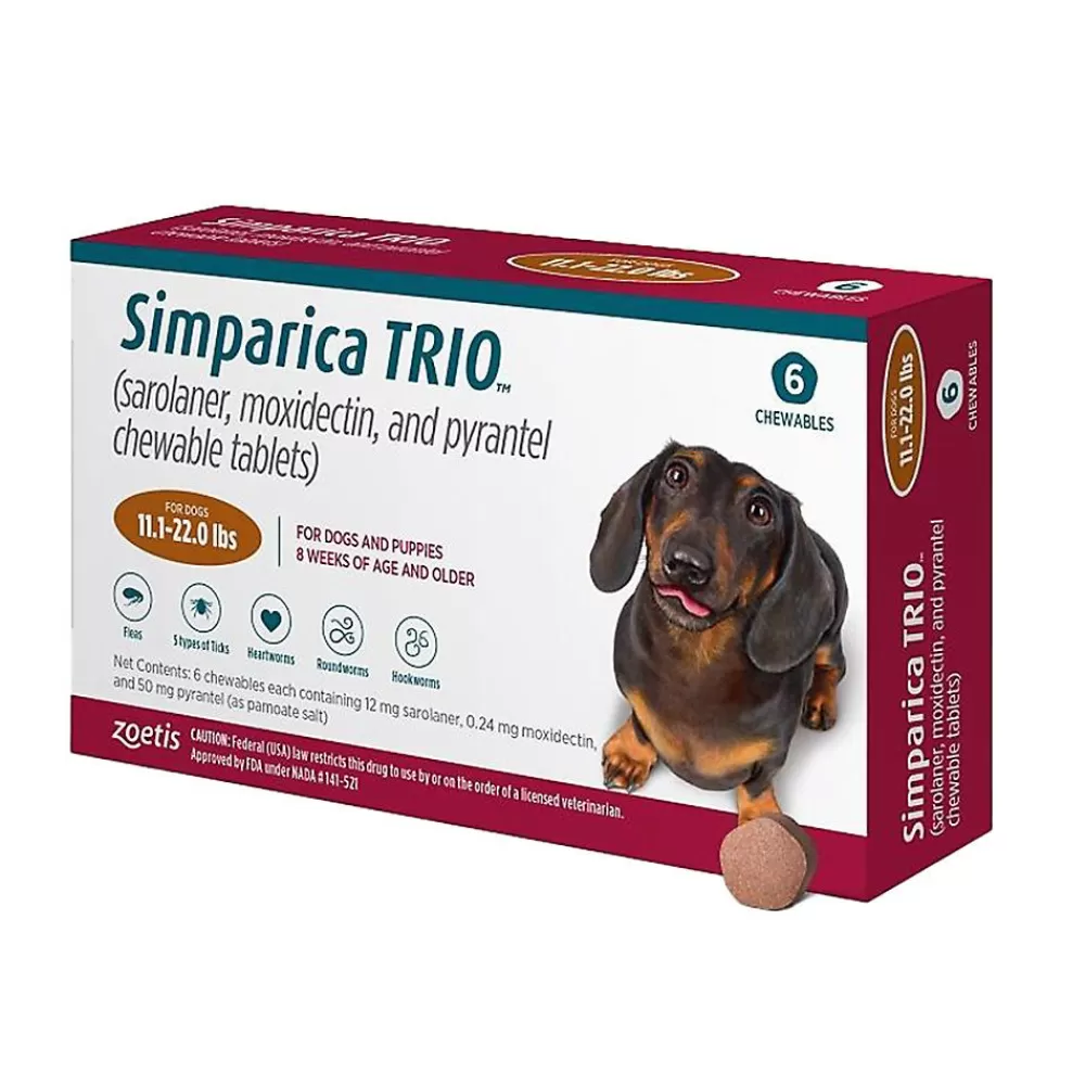 Pharmacy<Simparica Trio Chewable Tablets For Dogs 11.1-22 Lbs Caramel, 6 Month Supply
