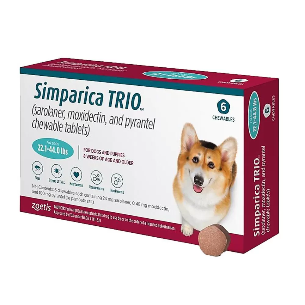 Flea & Tick<Simparica Trio Chewable Tablets For Dogs 22.1-44 Lbs Blue, 6 Month Supply