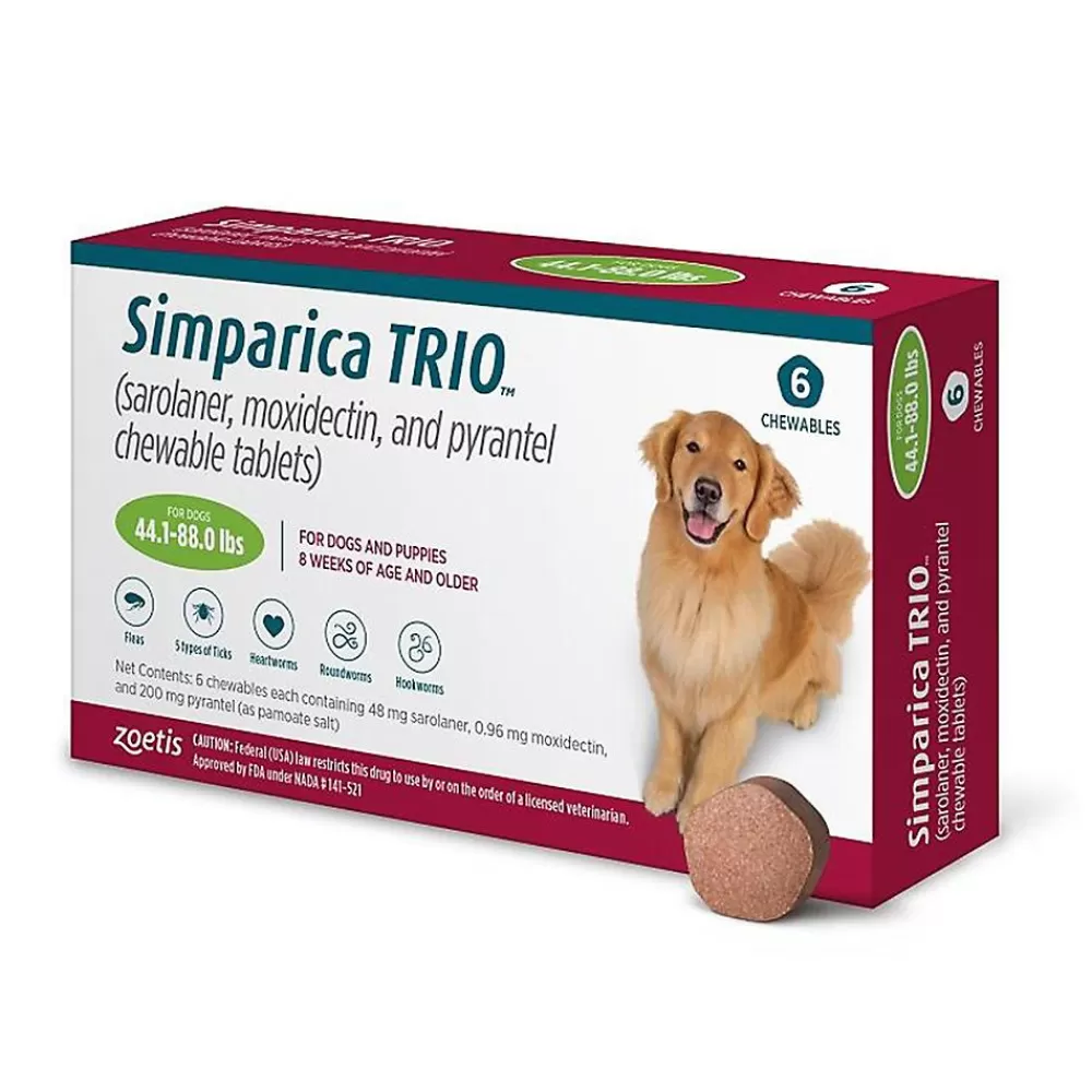 Flea & Tick<Simparica Trio Chewable Tablets For Dogs 44.1-88 Lbs Green, 6 Month Supply