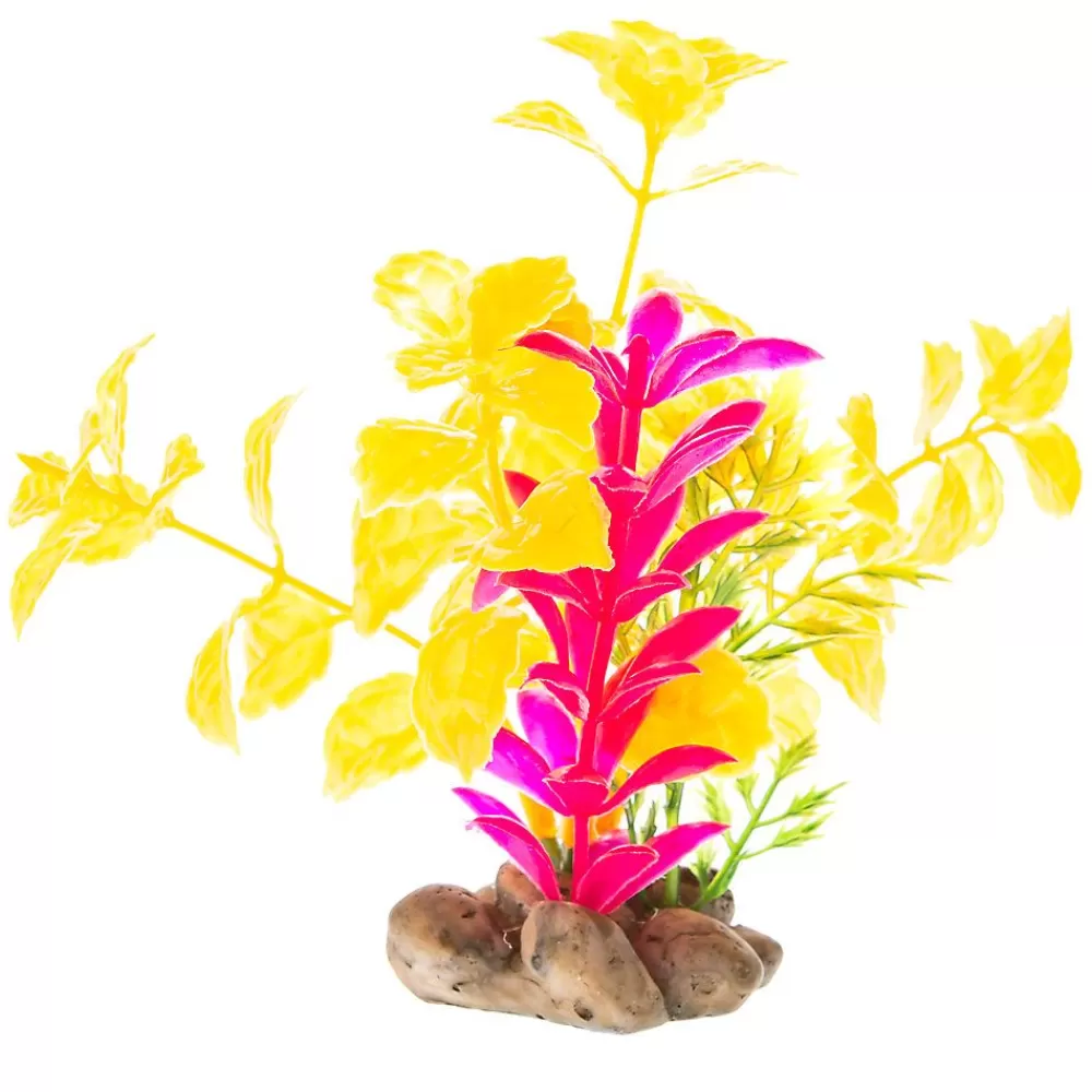 Shrimp<Top Fin ® Artificial Mini Leafy Aquarium Plant - 4" Pink & Yellow