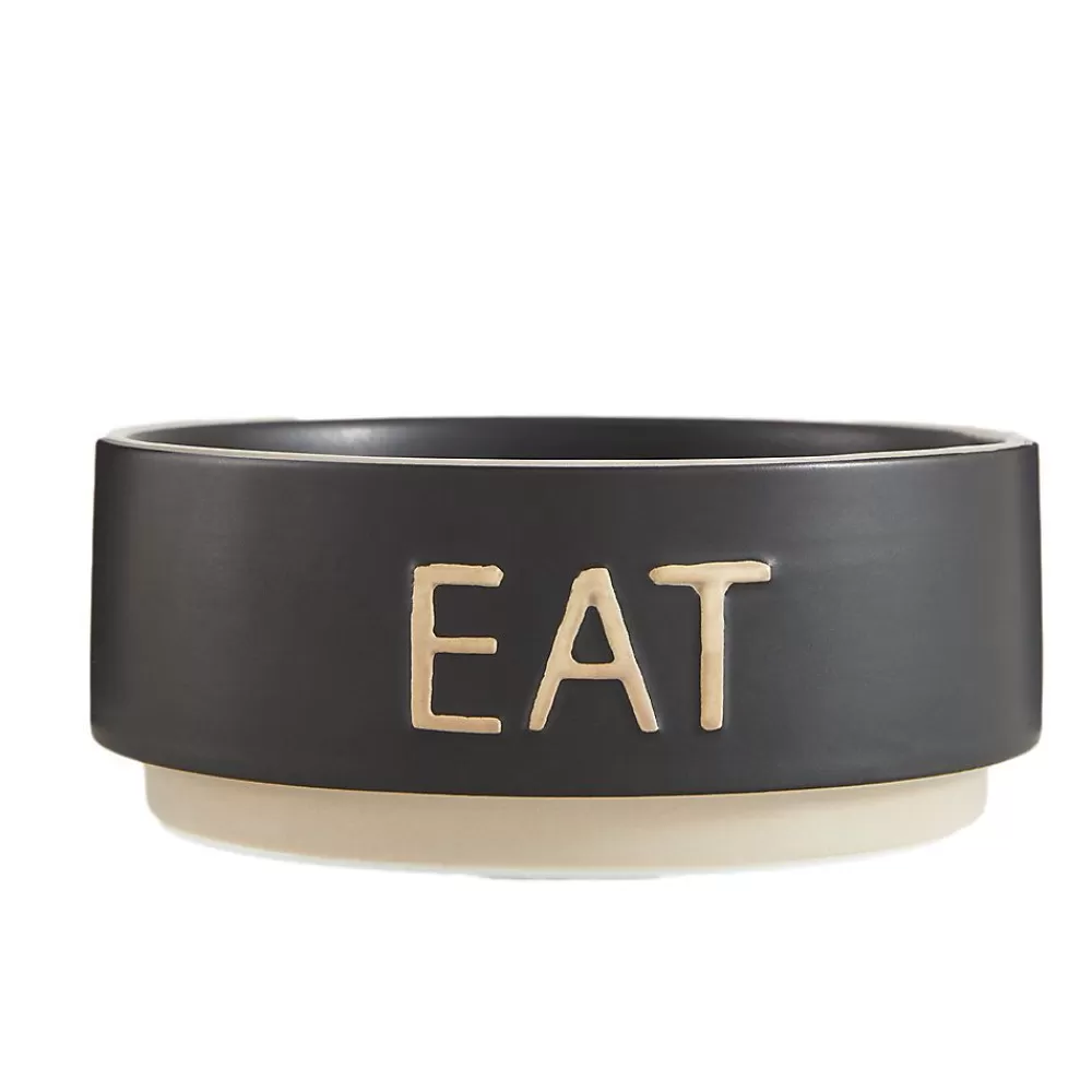 Bowls & Feeders<Top Paw ® Black Embossed "Eat" Ceramic Dog Bowl