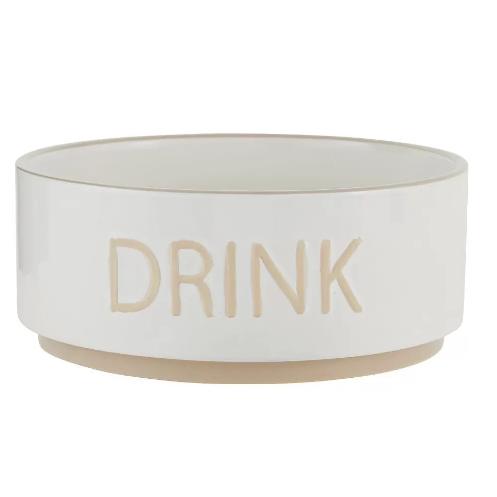 Bowls & Feeders<Top Paw ® "Drink" White Embossed Ceramic Dog Bowl