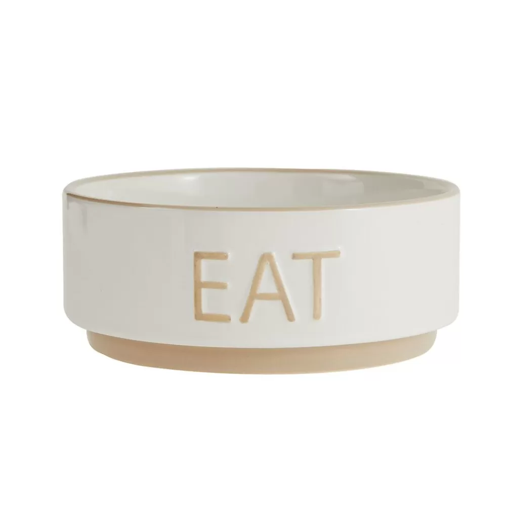 Bowls & Feeders<Top Paw ® "Eat" White Embossed Ceramic Dog Bowl