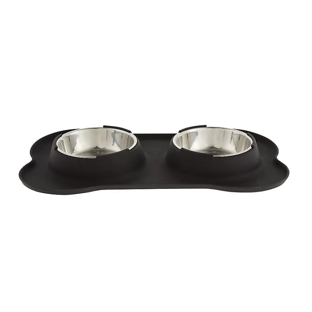 Bowls & Feeders<Top Paw ® Silicone Double Dog Bowl With Mat, 1.75-Cup Black