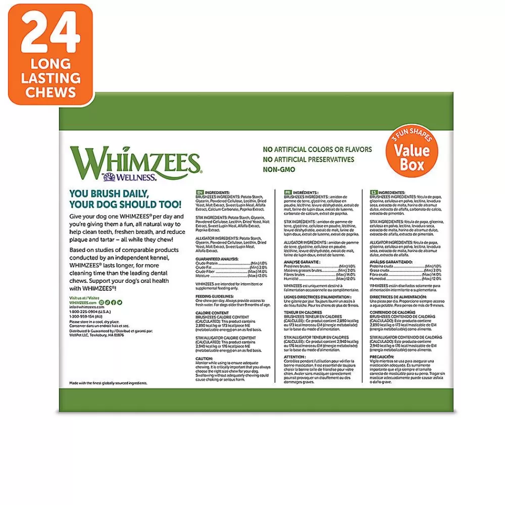 Health & Wellness<Whimzees Variety Value Box Large Dental Dog Treat - Natural, Grain Free, 24 Count