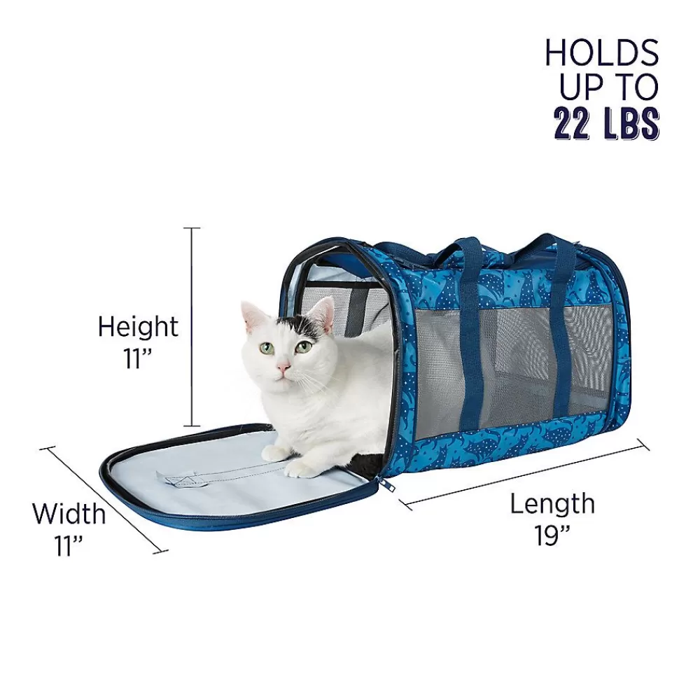 Crates, Gates & Containment<Whisker City ® Blue Cat Print Soft-Sided Cat Carrier Blue & White