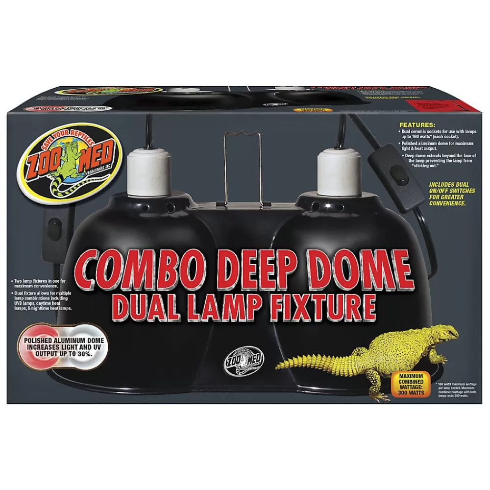 Light Fixture<Zoo Med Combo Deep Dome Reptile Dual Lamp Fixture